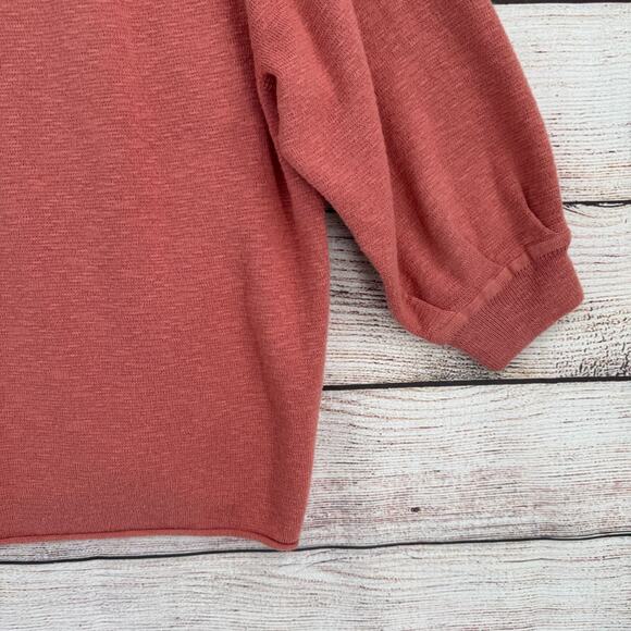 Madewell 3/4 Sleeve Oversized Rough Hem Crew Neck Sweater Women's Medium Pink - Picture 8 of 12